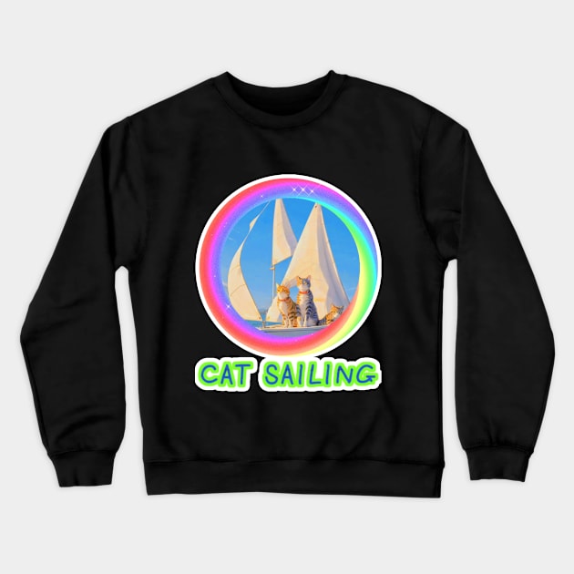 Cat Sailing Crewneck Sweatshirt by LycheeDesign